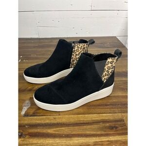 TOMS Women's Black Suede Leopard Print‎ Ankle Booties Casual Platform Shoes